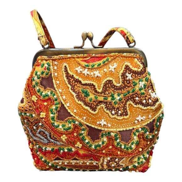 Santi Beaded Jewel Embellished Paisley Kiss Lock Mini Cocktail Party Bag Clutch - Picture 10 of 11